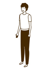 silhouette of young man standing on white background