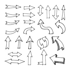 Doodle arrows set. Collection of hand drawn arrow illustrations.