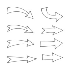 Doodle arrows set. Collection of hand drawn arrow illustrations.