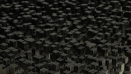 Technology geometry black background. 3d illustration, 3d rendering.