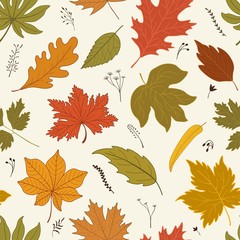Seamless autumn pattern with colorful leaves