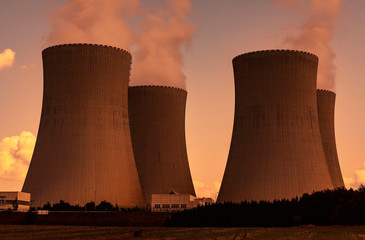  Nuclear power plant Temelin at sunset in Czech Republic Europe