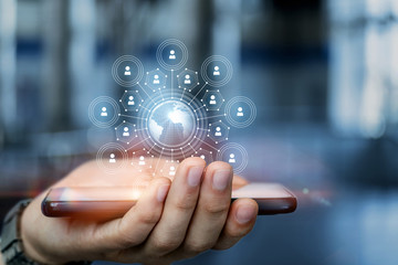 Global business network in phone .