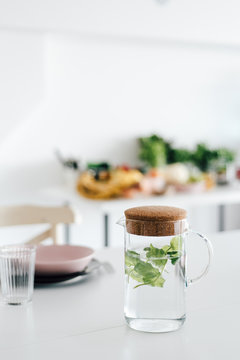 Set of dishes and flatware on table