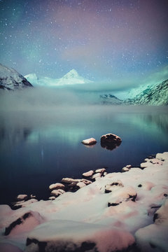 Frozen Lake Reflection in Alaska on a Clear Night
