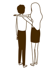 silhouette of couple of people in back position on white background