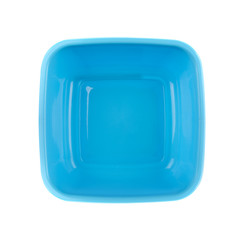 Blue plastic wash bowl isolated on white
