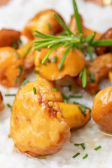 italienisches Risotto mit Pfifferlingen auf Holz