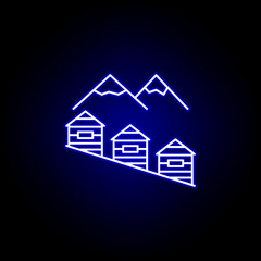 mountain house line icon in neon style. Element of winter sport illustration. Signs and symbols icon can be used for web, logo, mobile app, UI, UX