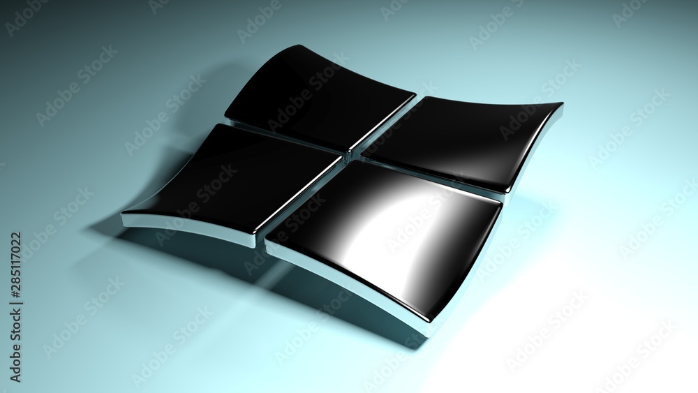 Poster abstract background with four metallic chromed waving squares - 3d rendering illustration