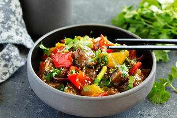 Chinese vegetables in sweet and sour sauce. Selective focus