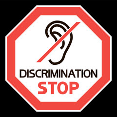 Deaf. Icon. Octagon.  Stop discrimination, octagonal sign, red and black color image. - 285118649