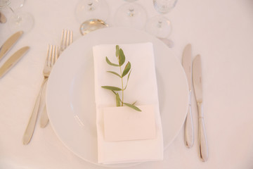 table appointments in restaurant. wedding decoration with floral elements