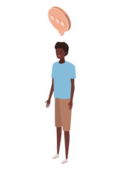 man standing with speech bubble on white background