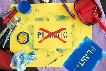 Plastic waste problem, protest sign against it