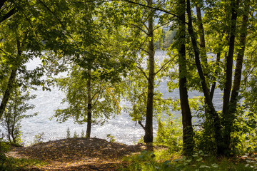The glares on the water of the Moscow river, Khoroshevo-Mnevniki distric, Moscow, Russia