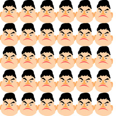 sad face of a young man. Comic character vector head pattern.