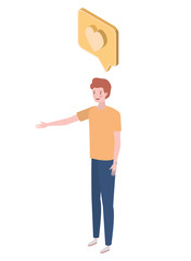 man standing with speech bubble on white background