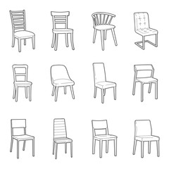 Set of Dining Chair Illustration Vector