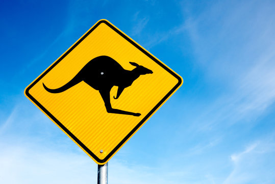 Kangaroo sign on the side of the road