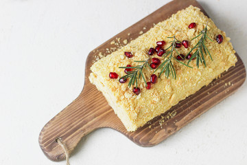 homemade cake napoleon on white background