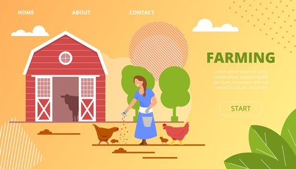 Horizontal Banner Inscription Farming Cartoon.