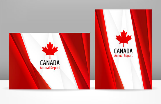 Canadian corporate business abstract template. Brochure cover design, modern layout, annual report, poster, flyer. A4 with blue and white background for Canada government, market presentation