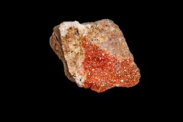 Macro mineral stone Vanadinite on a black background