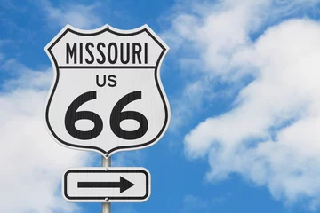 Gordijnen Missouri US route 66 road trip USA highway road sign © Karen Roach