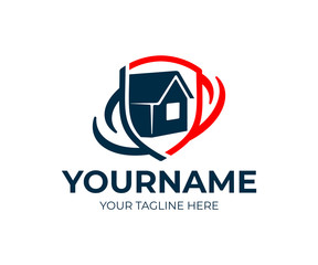 Home insurance, house in shield, logo design. Real estate, property, protection and sale, vector design and illustration