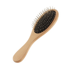 Wood hairbrush angled top right isolated on white with clipping path