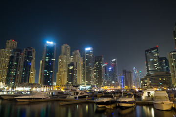 Long exposure of the Dubai Marina at night.