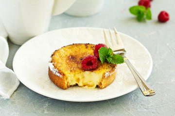 Tart with ginger creme brulee. Selective focus