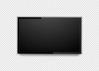 Realistic 4k ultra hd monitor. Blank black tv screen. Modern high definition TV. LCD vector display isolated on transparent background