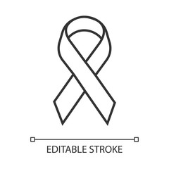 Awareness ribbon linear icon. Support fight against problem. Short piece ribbon folded in loop. Thin line illustration. Contour symbol. Vector isolated outline drawing. Editable stroke