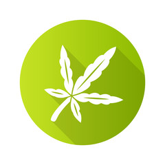 Cannabis leaf flat design long shadow glyph icon. Weed product. Ganja industry. Green branch of marijuana. Alternative medication. Marihuana legalization. Drug use. Vector silhouette illustration