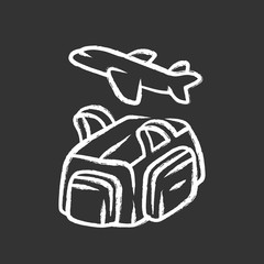 Flight, travelling bag chalk icon. Carry on duffel luggage, baggage pack. Handbag for travel, tourism. Bag with handles, pockets. Travelling, trip equipment. Isolated vector chalkboard illustration