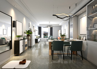 3d render of modern living and dining room