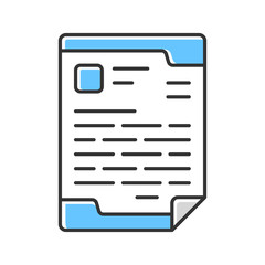 Letterhead, official document color icon. Business report, CV isolated vector illustration. Paperwork, deskwork symbol. Company certificate, corporate newsletter. Financial statement, legal paper