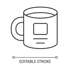Personal cup, ceramic utensil linear icon. Crockery, kitchen set item thin line illustration. Office worker mug contour symbol. Corporate merchandise vector isolated outline drawing. Editable stroke