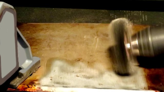 Wire Brush Wheel on Electric Drill Cleans Aluminum