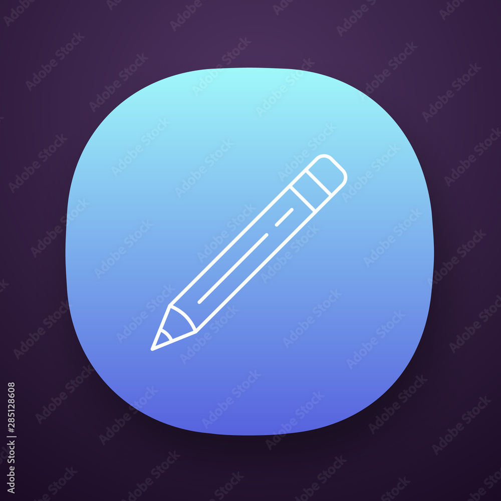 Poster sharp pencil with eraser, rubber app icon. ui/ux user interface. web or mobile application. drawing 