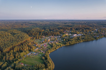 aerial view of rural landscape at sunset