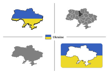Map of Ukraine with national flag and state regions in vector set