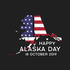 Happy Alaska Day graphic for T-Shirt or other prints. Retro US Flag state logo emblem or poster. Vintage hand drawn style. Stock vector