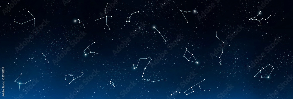Poster universe background with set of famous constellations