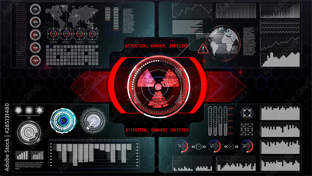 Poster warning frame. abstract tech design blue and red futuristic frame in modern hud radiation style back