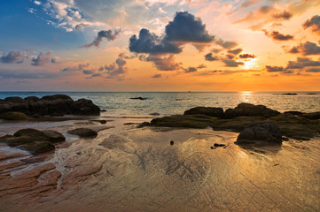 Fototapeta na wymiar Sunset at the beach of Khao Lak. Thailand