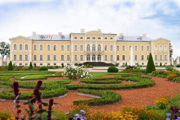 Pilsrundale, Latvia. August, 2019. The Rundale Palace is a landmark and a frequently visited tourist attraction. Beautiful park with a rose garden in the English style. Museum.