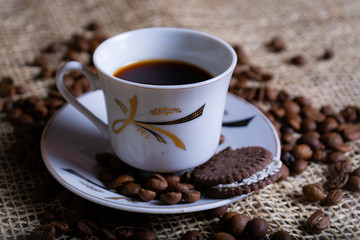 cup of coffee and some grains